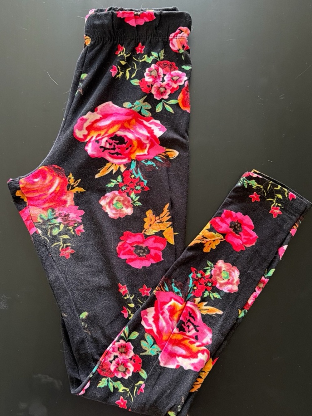 Rue21 Black Leggings with Pink and Orange Floral Print